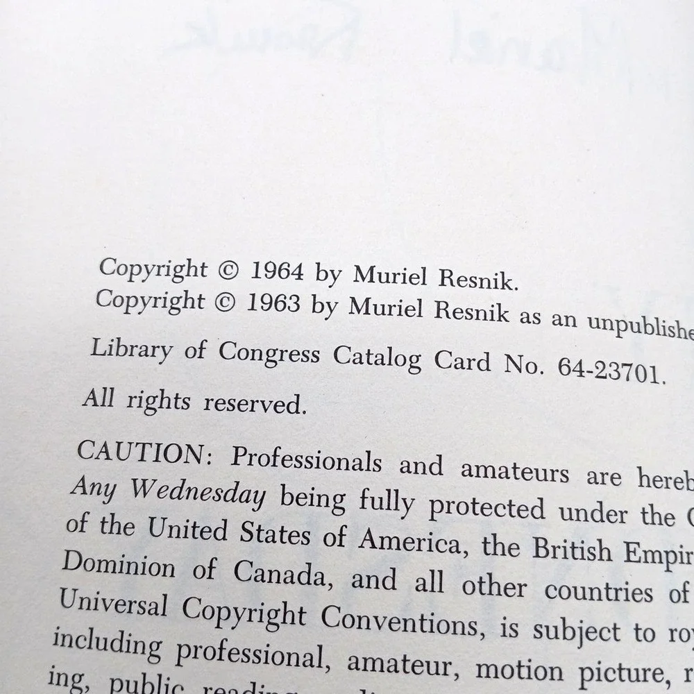 VTG 1964 MURIEL RESNIK ANY WEDNESDAY‎ HC PLAY BOOK